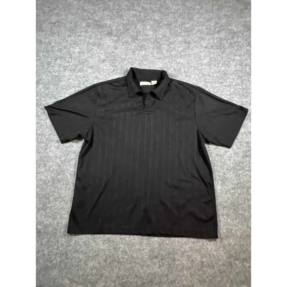 RON Chereskin Polo Shirt Mens Large Black Vertical Striped Golf Tennis Sports